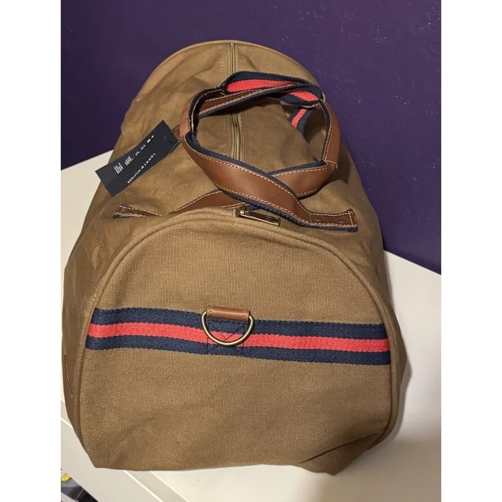 Tommy Hilfiger Canvas Leather Duffel Bag Hunting Field Luggage Travel Khaki $165